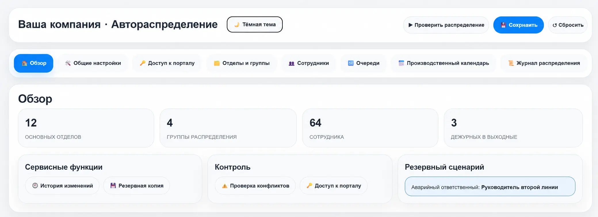 Панель управления умным распределением